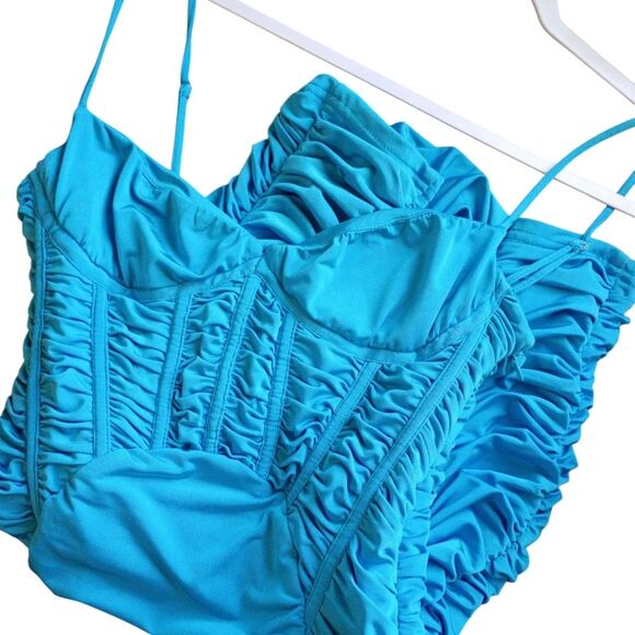 Zara Blue Draped Corset Style Mini Dress Size Medium Party Event Travel - Picture 5 of 7